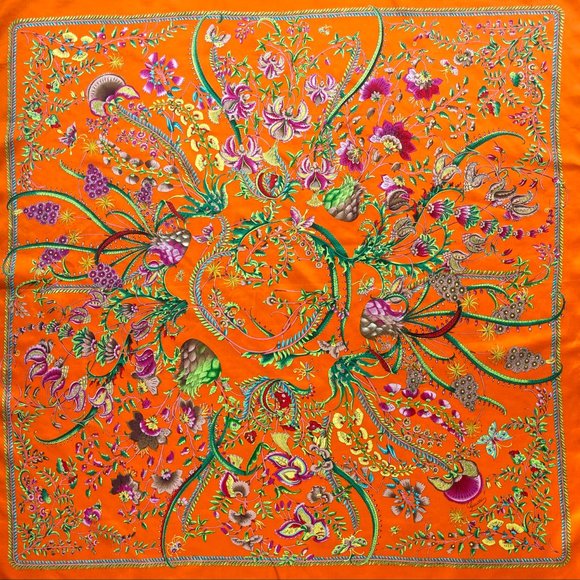 New Gucci Scarf Floral Orange Green Multicolor Flora Silk Wrap - Picture 8 of 16